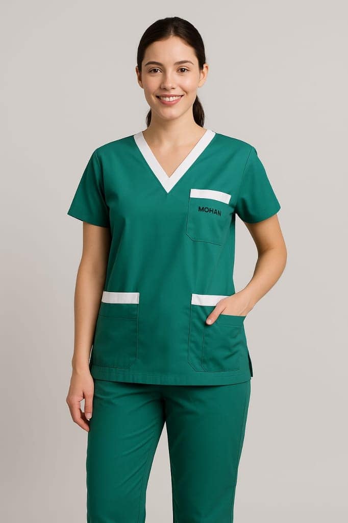 Premium Scrub Set | Unisex Medical Scrub Set | Half Sleeves | Green with White Trim | Ideal For Health Care Professional | Color (Medical Green)