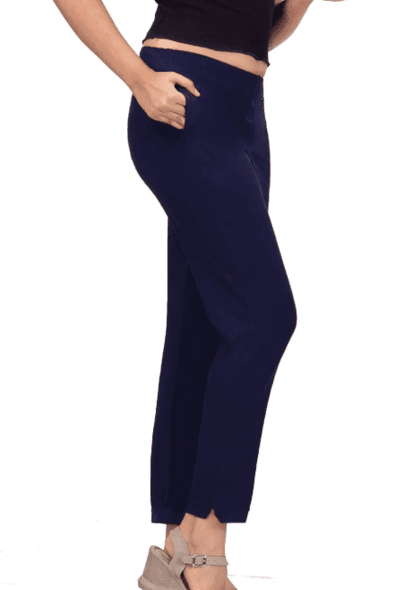 Women's High Waist Stretchy Skinny Fit Solid Navy Blue Pants view 2