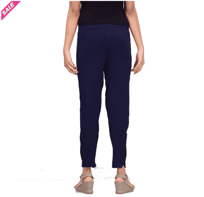Women's High Waist Stretchy Skinny Fit Solid Navy Blue Pants view 3