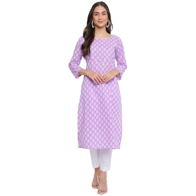 INDIAN KNOTS-Pure Cotton Lavender Floral Kurti_1001-LAD203 view 5