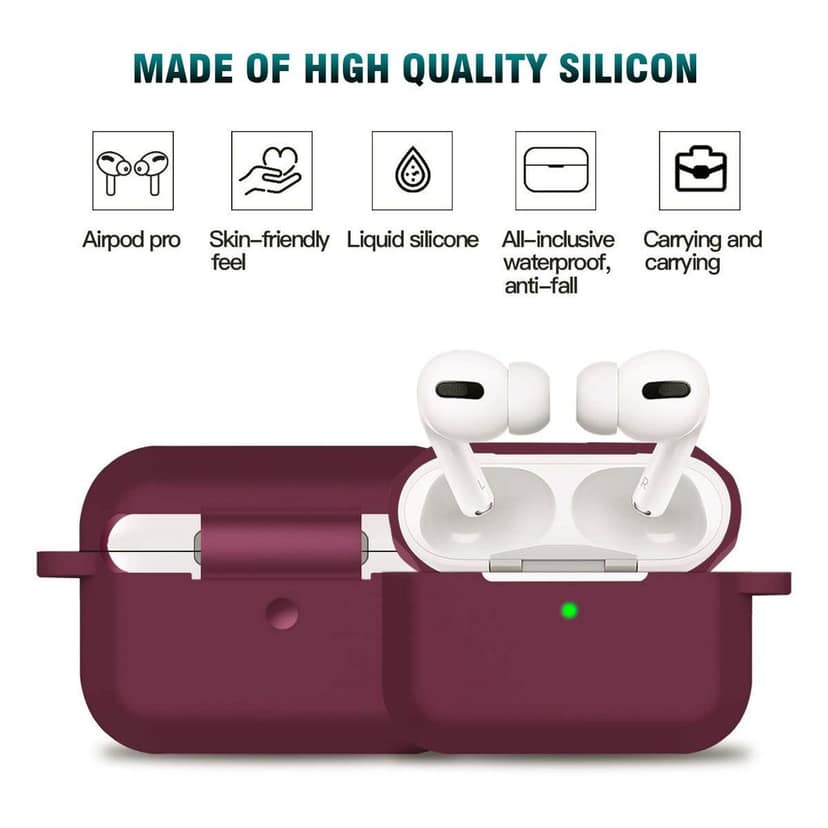 LIRAMARK Silicone Soft Case Cover with Buckle for Airpods Pro (2019), AirPods Pro 1st Generation (Wine) view 3