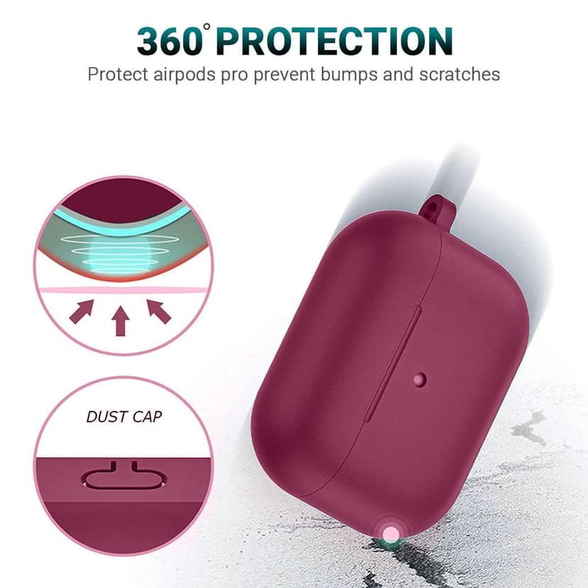 LIRAMARK Silicone Soft Case Cover with Buckle for Airpods Pro (2019), AirPods Pro 1st Generation (Wine) view 4