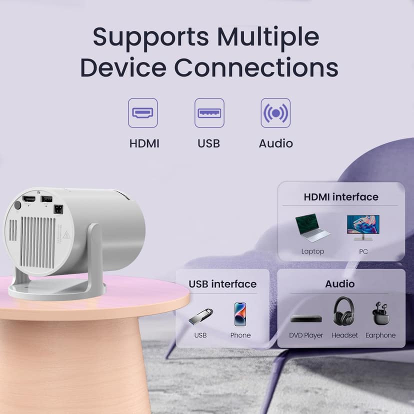 Portronics Beem 440 Smart LED Projector with 720p HD Resolution, Rotatable Design, Built-in Streaming Apps (Netflix, Prime Video, Hotstar), 2000 Lumens, Screen Mirroring, 3 Watts Speaker (White) view 2