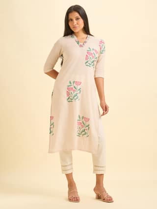 Pista Green Pure Cotton Placement Printed Kurti