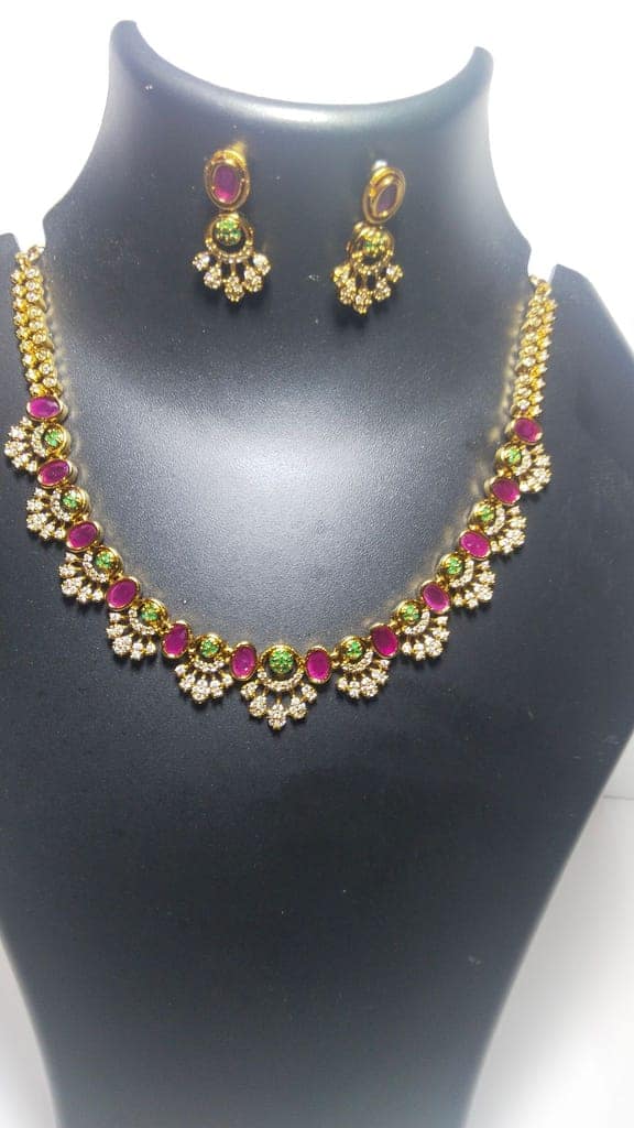 Ruby and Emerald Necklace Set in Gold