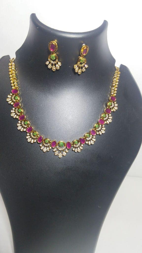 Ruby and Emerald Necklace Set in Gold view 4
