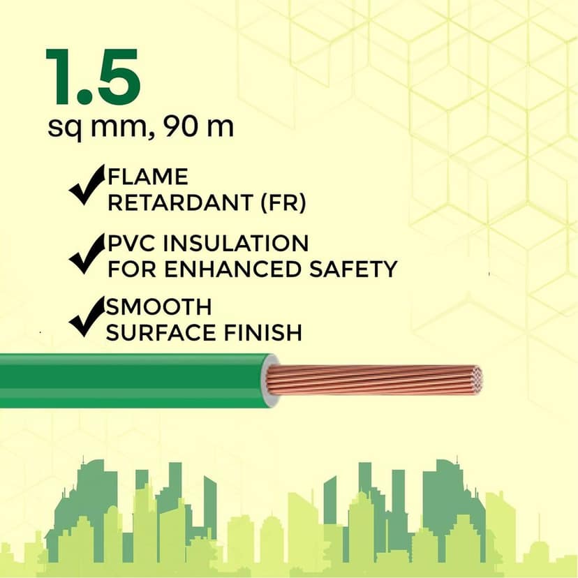 VRINDACab Green 1.5MM 90 MTR Wire | FR PVC Insulated Multi Strand CCA Copper Electrical Cable | Flame Retardant House Wiring Wire for Domestic & Industrial Use view 3