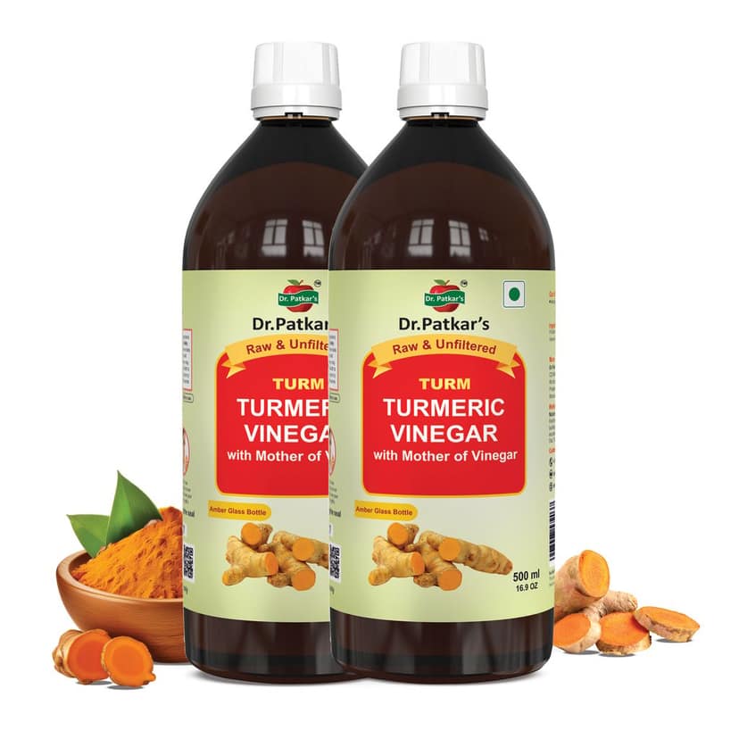 Dr. Patkar's Turmeric Vinegar with Turmeric & Black Pepper Extracts (Piperine)| Unfiltered & Undiluted | Immunity Booster| Anti-Inflammatory |Suitable for IBS & PCOS/PCOD | With Natural Curcumin Extracts (With Mother) 500ML (Pack of 2)