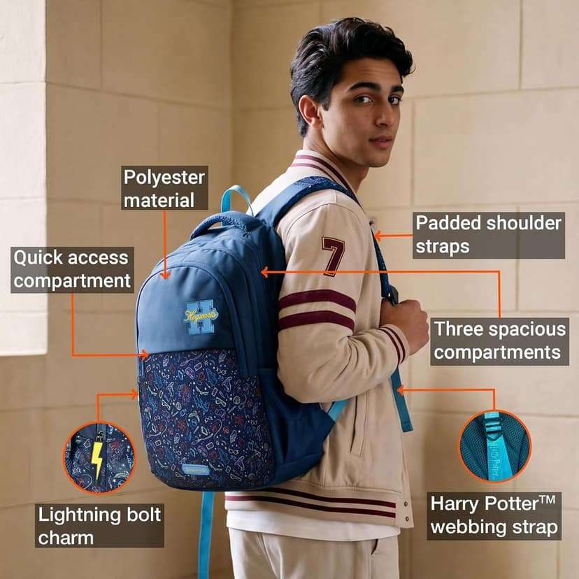 x Harry Potter Backpack | Polyester Laptop Backpack 35L | Ideal for School, College, Office & Travel | Men, Women, Boys, Girls view 2