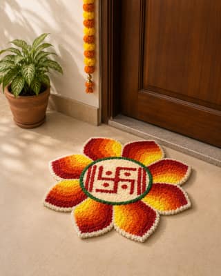 Soft Woolen Rangoli Mat with Traditional Decorative Design
