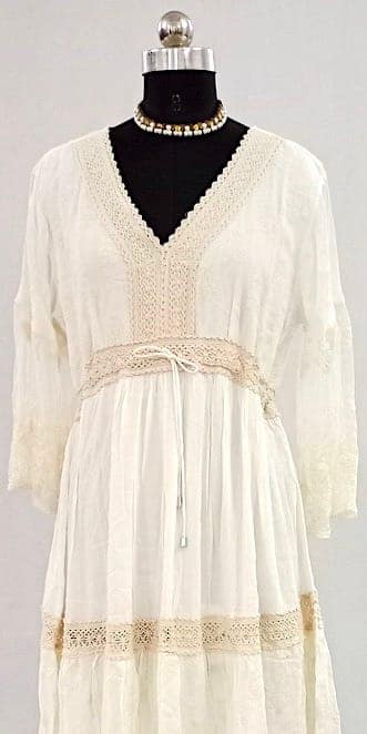 NV92041/001-004-White Knee Length Dress with Full Sleeves view 2