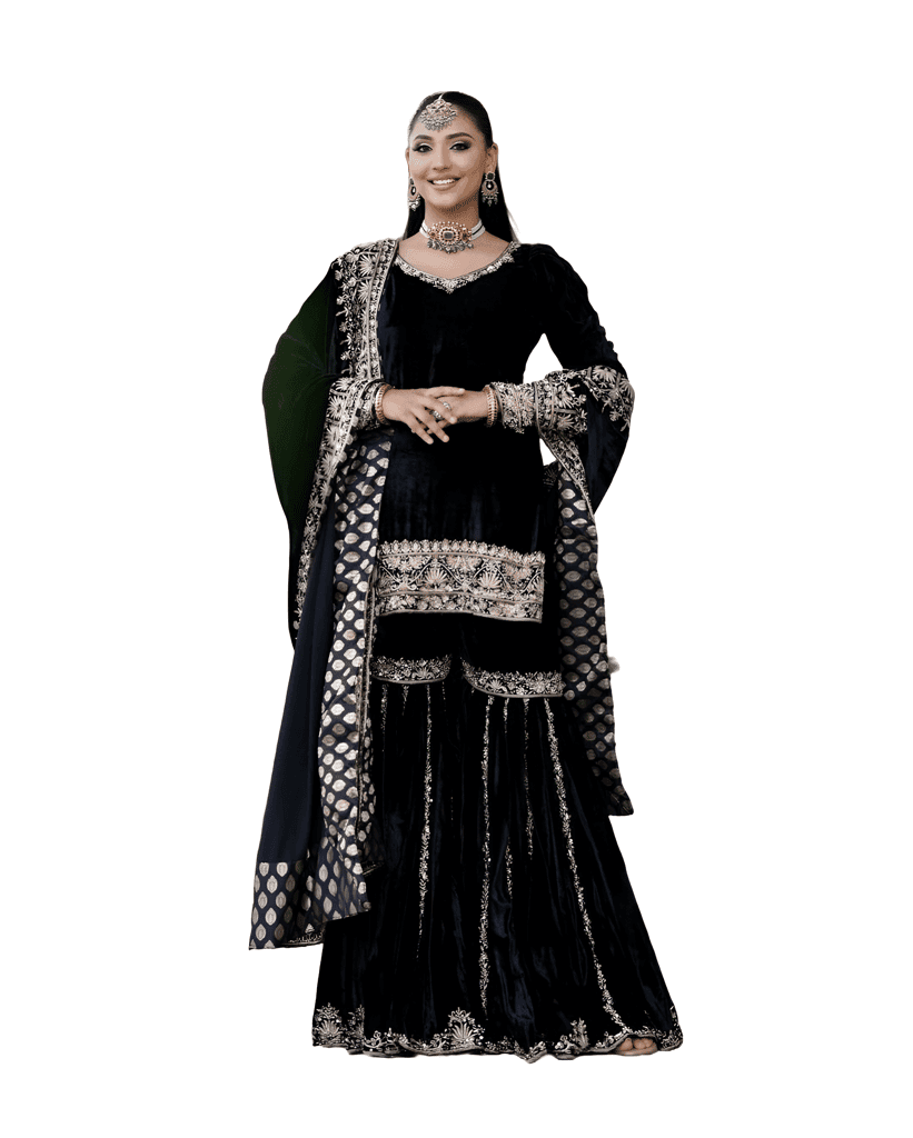 Black Sharara Set Ready to wear indian salwar kameez Dupatta for women anarkali designer pakistani dresses Festival 3 piece view 2