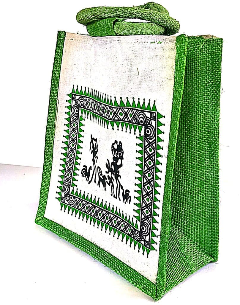 Handmade Jute Bag with Traditional Indian Warli Painting view 2