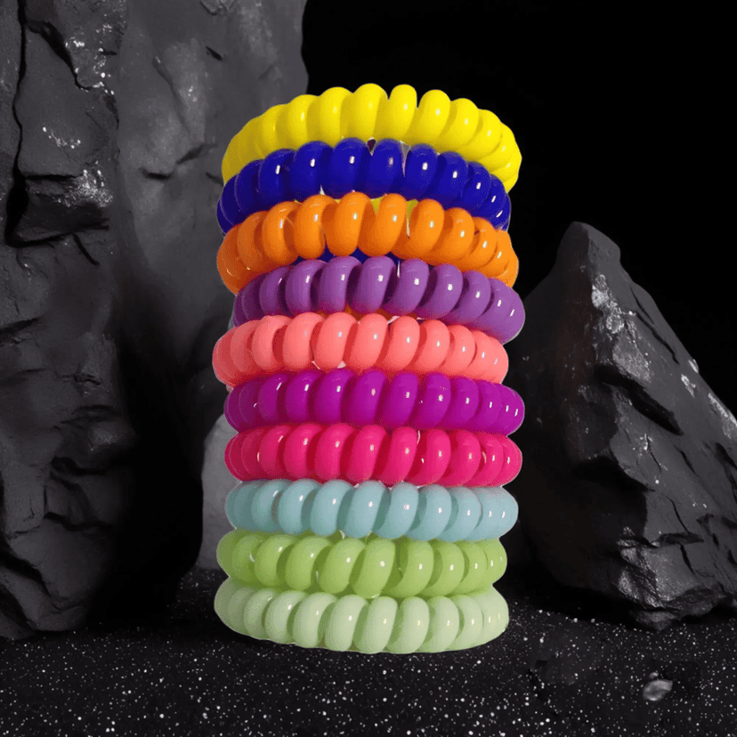 Elastic Spiral Rubber Band No-Crease, Stretchy & Tangle-Free Hair Bands for Girls. Perfect Spiral Rubber Bands for Effortless Styles Pack of 10 view 3