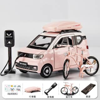 KTRS ENTERPRISE 1:24 for W-LHG Mini EV with Bicycle Alloy Diecast Model Vehicle Sound Light Gift Collection Lovely 1:16 Scale 4WD Simulation LED Truck Decoration
