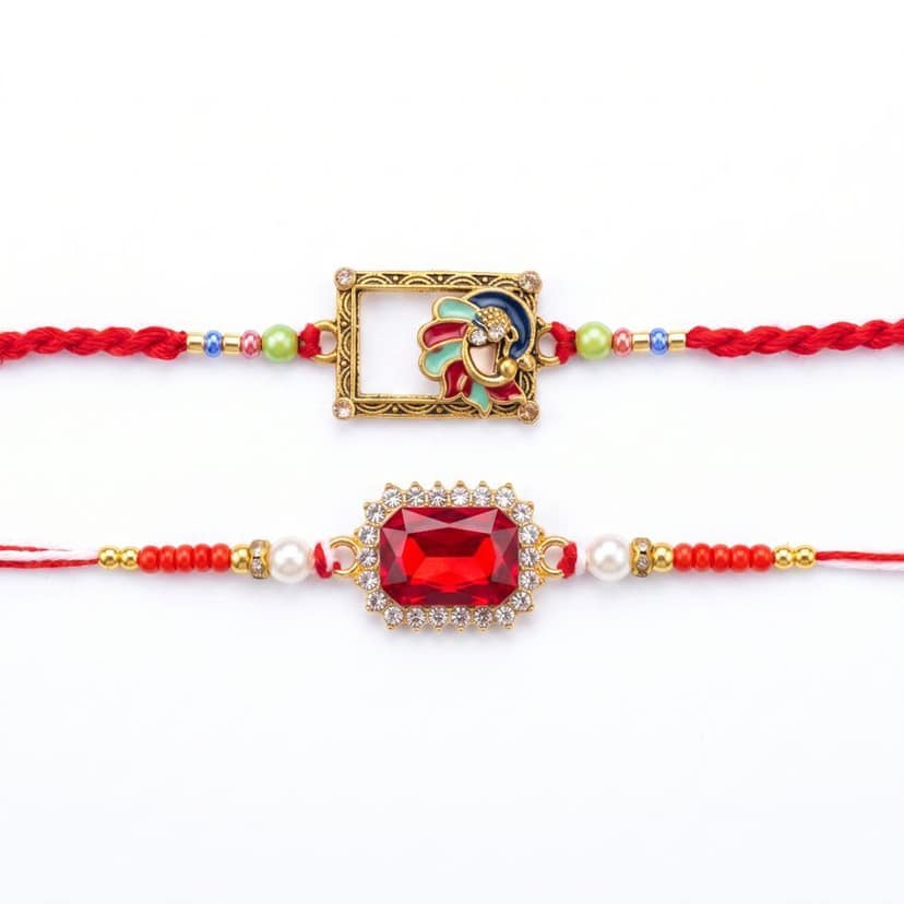 Premium Rakhi Set with Roli, Rice, and Gift Box view 2