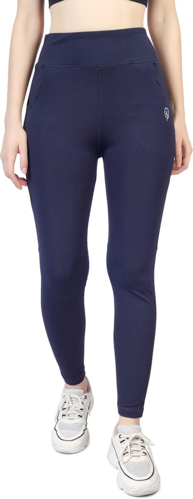 BlueFicus Women & Girls Gym Wear Leggings Workout Pants with Side Pockets Stretchable Tights for Fitness Yoga Track Pants (Blue) view 4