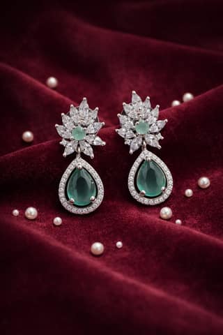 ✨ Classic Sea Green American Diamond Drop Earrings – Elegant Bridal & Party Wear Jewellery ✨
