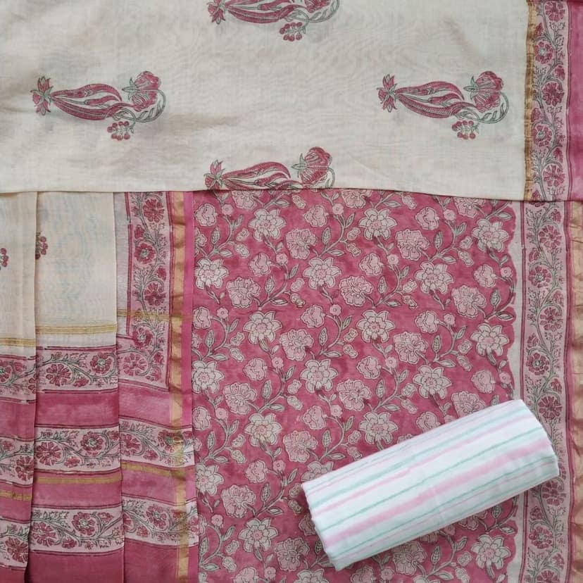 Shalvi's Hand Block Print Chanderi Silk Suit set (CHA395) view 2