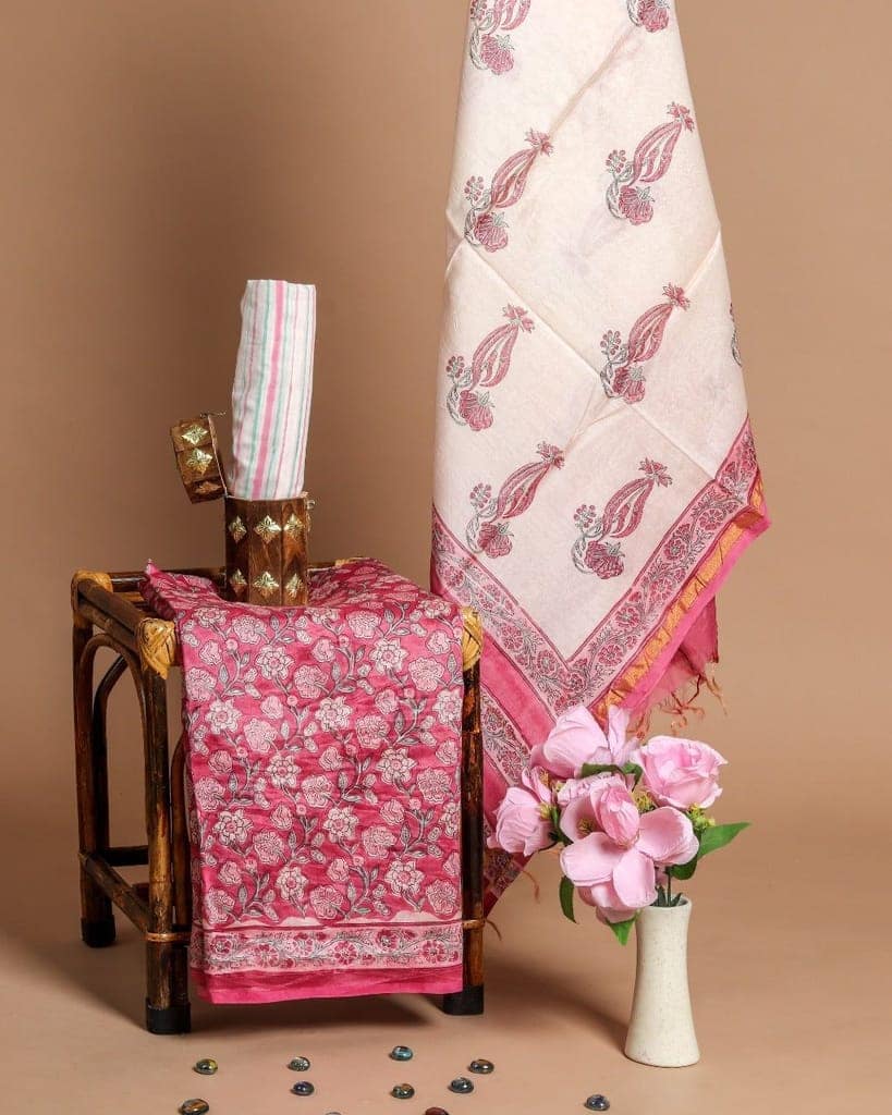Shalvi's Hand Block Print Chanderi Silk Suit set (CHA395) view 3