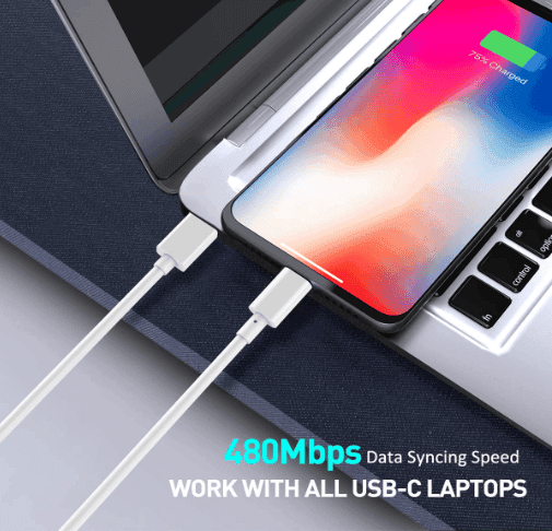 USB Type C to Lightning Data Charging Cable 30w (Compatible with iPhone 14 ,1meter , White, One Cable, Lightning To USB Type C) view 2