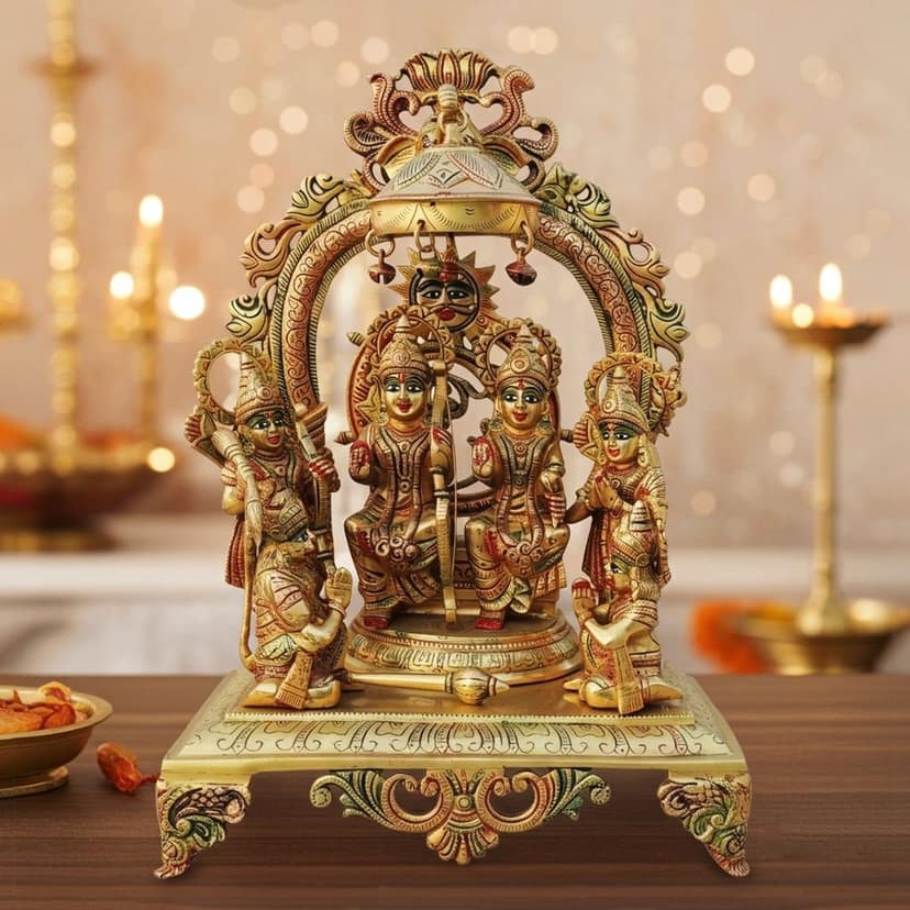 Brass Ram Darbar Statue | Handcrafted Ram Parivar God Idol, Height : 18 Inch (BSMAS131 R)