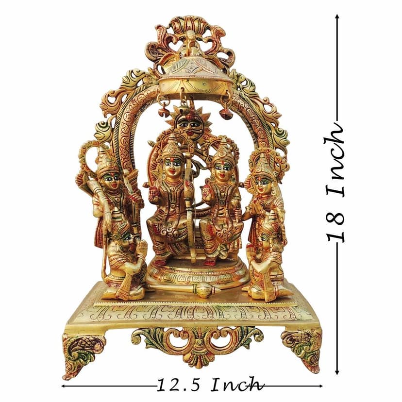 Brass Ram Darbar Statue | Handcrafted Ram Parivar God Idol, Height : 18 Inch (BSMAS131 R) view 2