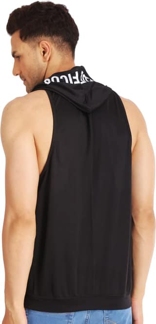 BLUEFICUS Men Solid Hooded Neck Pure Cotton SANDO (Black)
