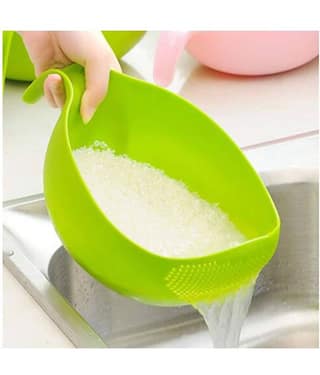 flyfot Kreative India Plastic Multipurpose Rice Wash Bowl with Handle for Rice V Plastic Strainers 1 Pc