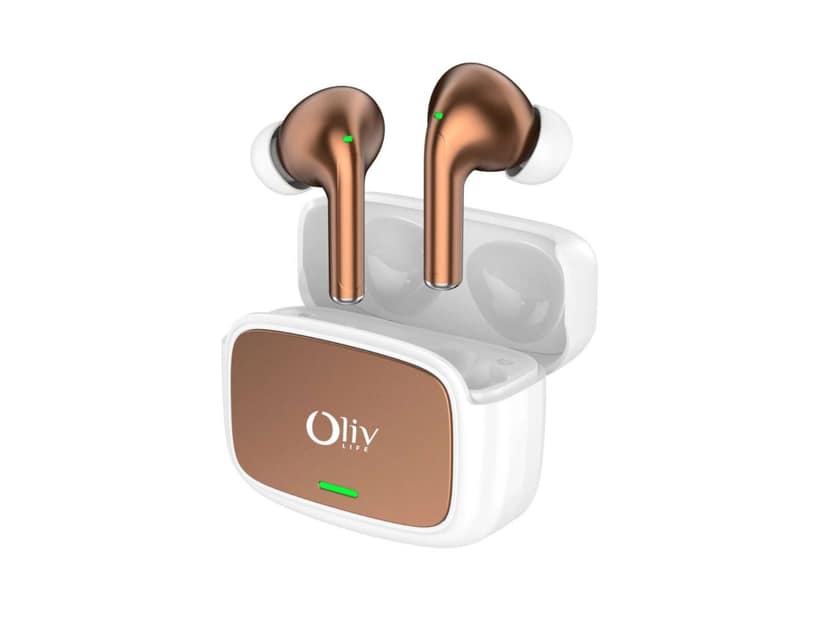 OlivLife VELO True Wireless Earbuds, Bluetooth 6.0 in-Ear Headphones with ENC Mic, 14H Playtime, Deep Bass, Premium Sound, Type-C Fast Charging Case - White Brown