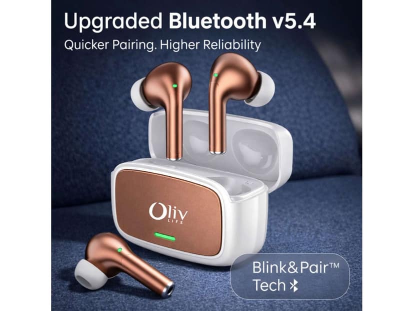 OlivLife VELO True Wireless Earbuds, Bluetooth 6.0 in-Ear Headphones with ENC Mic, 14H Playtime, Deep Bass, Premium Sound, Type-C Fast Charging Case - White Brown view 3