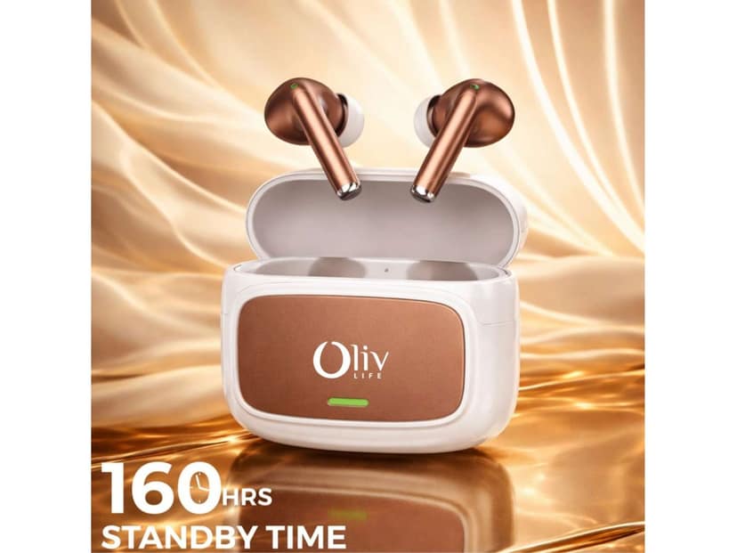 OlivLife VELO True Wireless Earbuds, Bluetooth 6.0 in-Ear Headphones with ENC Mic, 14H Playtime, Deep Bass, Premium Sound, Type-C Fast Charging Case - White Brown view 4