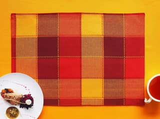 Airwill, Cotton Checkered Pattern Dining Table Placemats, 33x48cms (Red::Yellow) - Pack of 4 pcs
