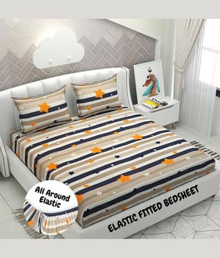 HIDECOR Microfibre Abstract 1 Bedsheet with 2 Pillow Covers - Blue