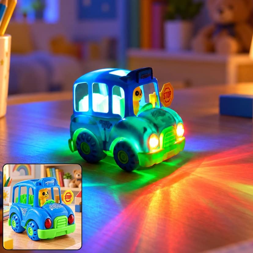 Musical School Bus Toy for Kids with Lights, Bump and Go Play Vehicle (1 Pc) view 2
