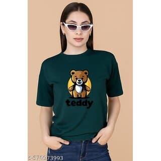 Wexam Style Women Green Printed Round Neck Short Sleeve Top
