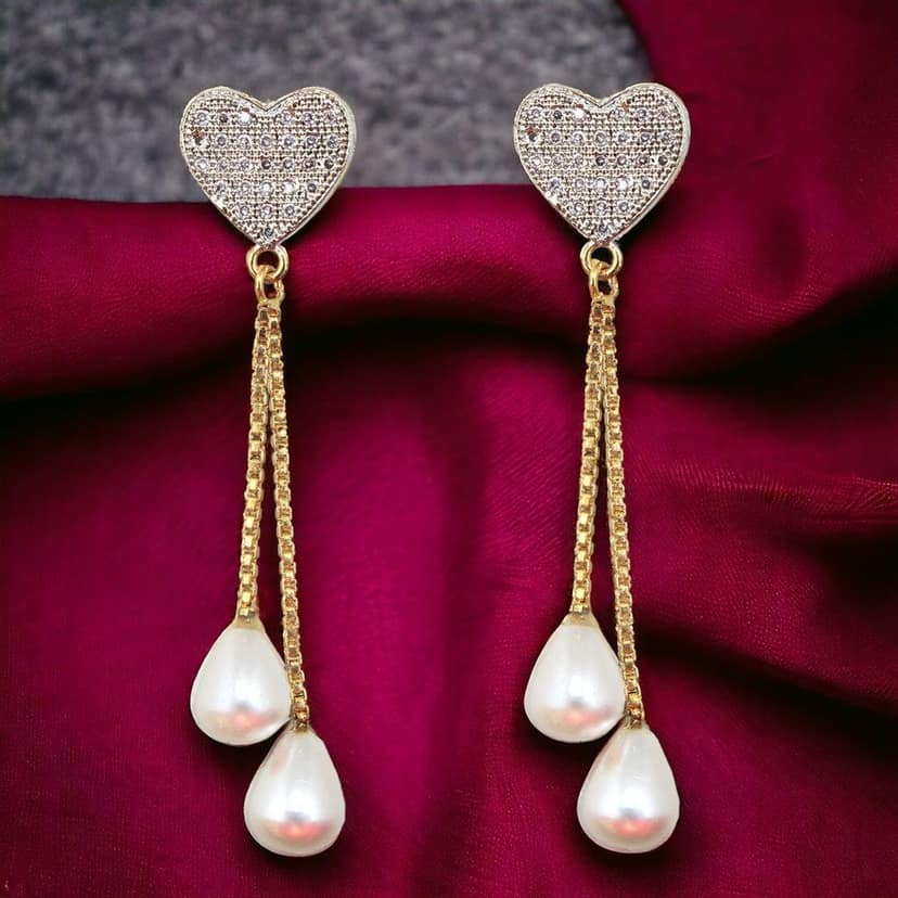 Lucky Jewellery 18K Gold Plated American Diamond (AD) White Color Heart Shape Pendant with Earring and Chain.(163-P4L1A-1527) view 2