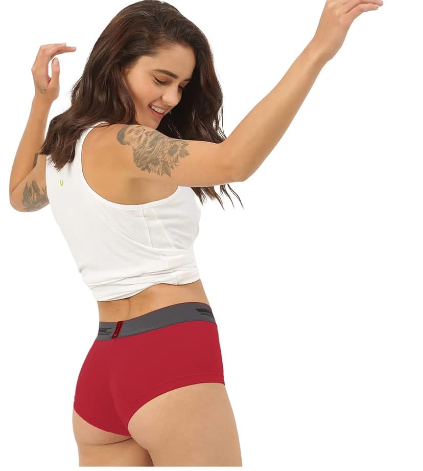 Freecultr Women's Underwear Antibacterial Micromodal Airsoft | Boxer Brief - Non-Itch, No Chafing, Sweat-Proof Comfort Pack of 1-Sassy Red view 4