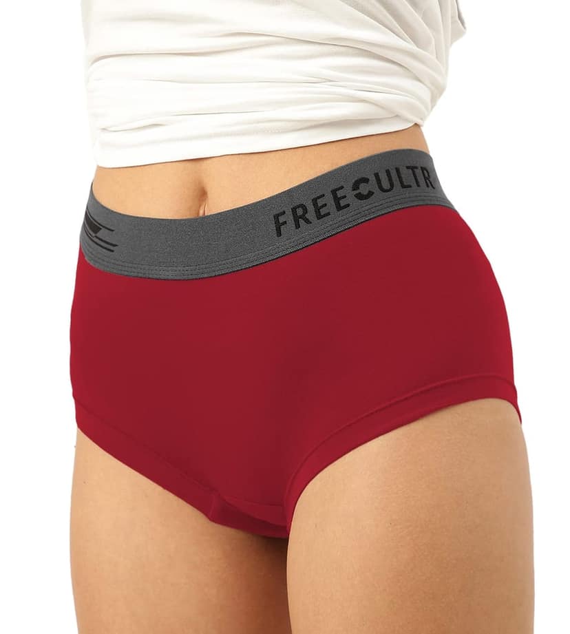 Freecultr Women's Underwear Antibacterial Micromodal Airsoft | Boxer Brief - Non-Itch, No Chafing, Sweat-Proof Comfort Pack of 1-Sassy Red view 6