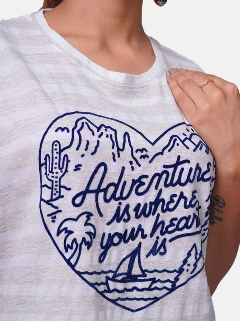 Women Beige Striped Printed T-shirt view 4