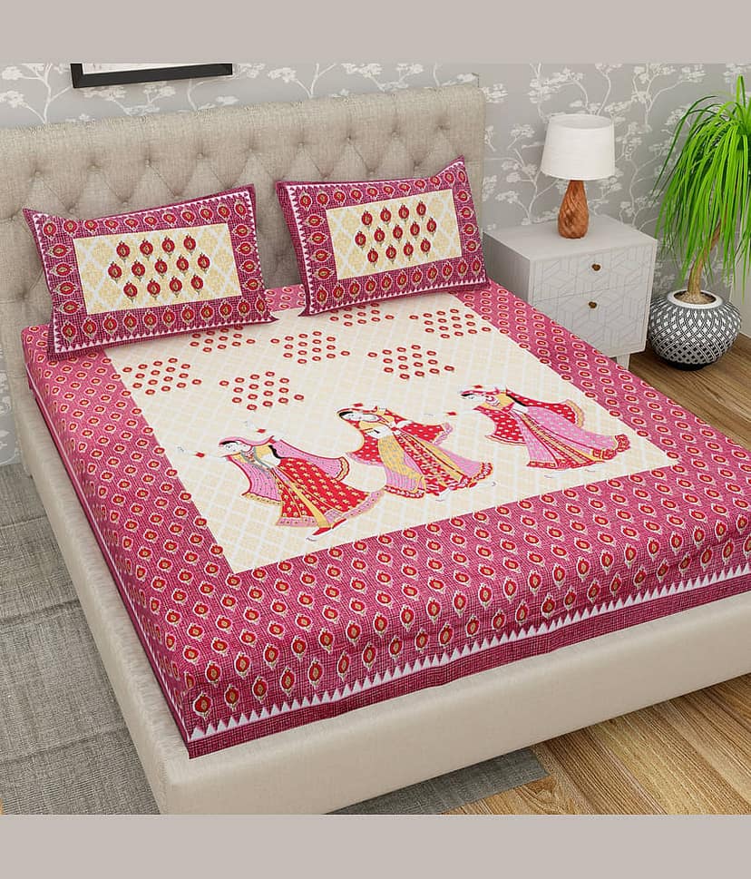 Cosito Cotton 1 Double Bedsheet with 2 Pillow Covers ( Pink )