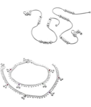 HEER COLLECTION - Silver Anklets ( Pack of 2 )