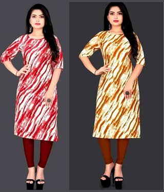 VACHHRAJ Crepe Printed A-line Women's Kurti - Multicoloured ( Pack of 2 )