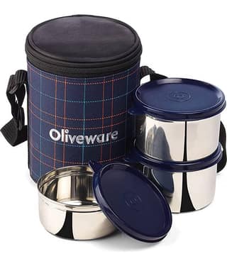 Oliveware Absolute Stainless Steel Lunch Box 3 Container (Pack of 1)