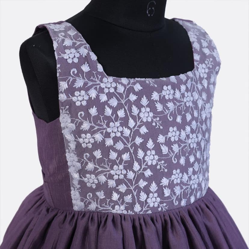 HEYKIDOO Kids Girls Floral Embroidered Comfortable Party Frock-Purple view 6