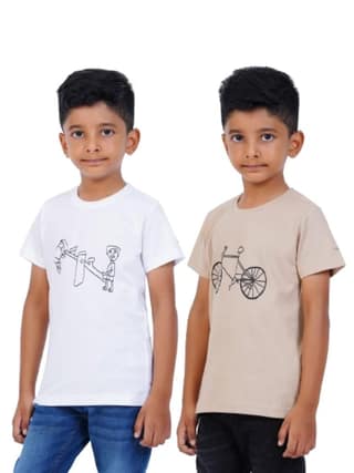 AIR GARB Boys Round Neck Printed Cotton T-shirt for 8-10 Years - Pack of 2 (K810-SW-CB) Multicolour