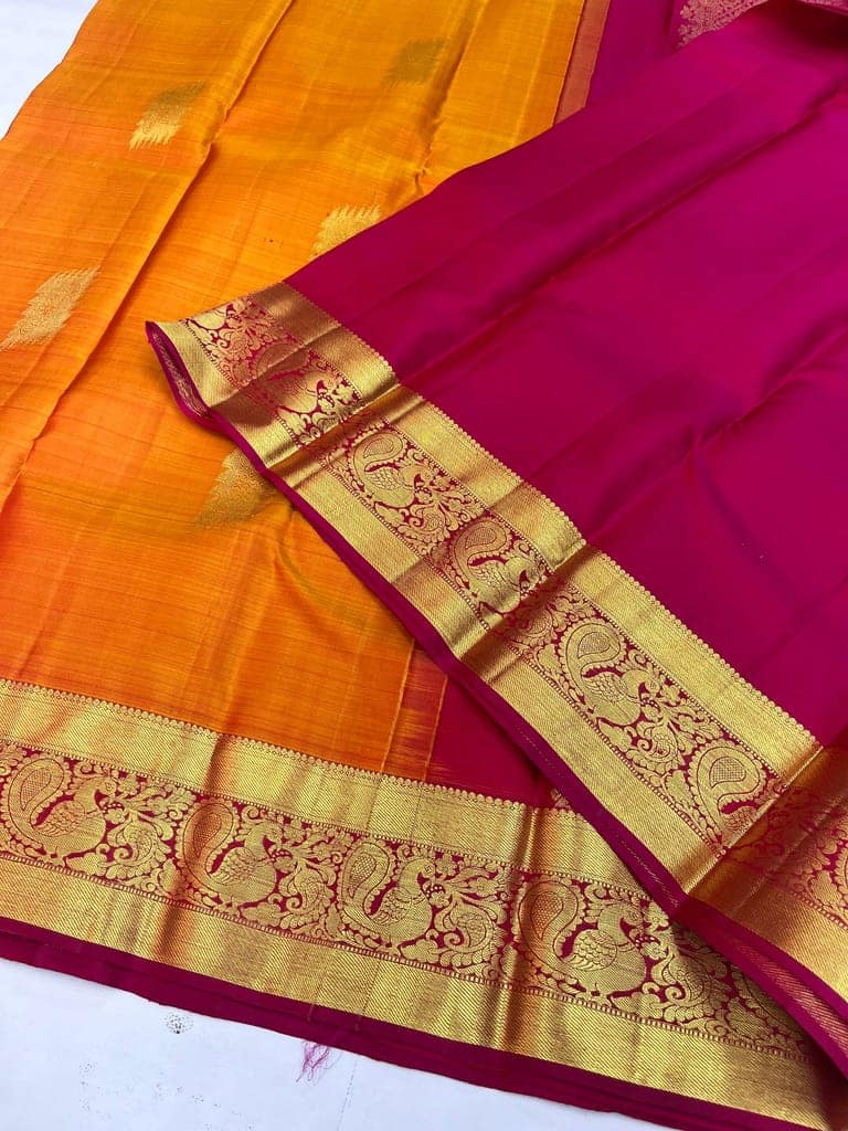 Rust Orange with Maroon Color Pure Silk Saree Has Fancy Butta Design with Unstitched Blouse view 3