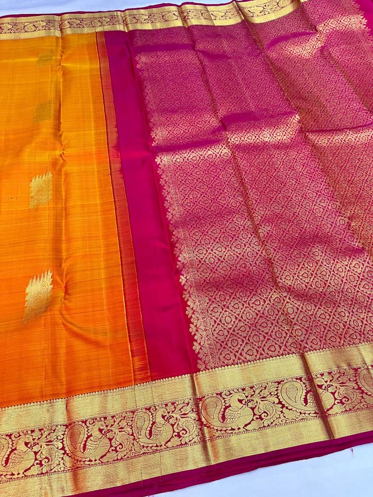 Rust Orange with Maroon Color Pure Silk Saree Has Fancy Butta Design with Unstitched Blouse view 5