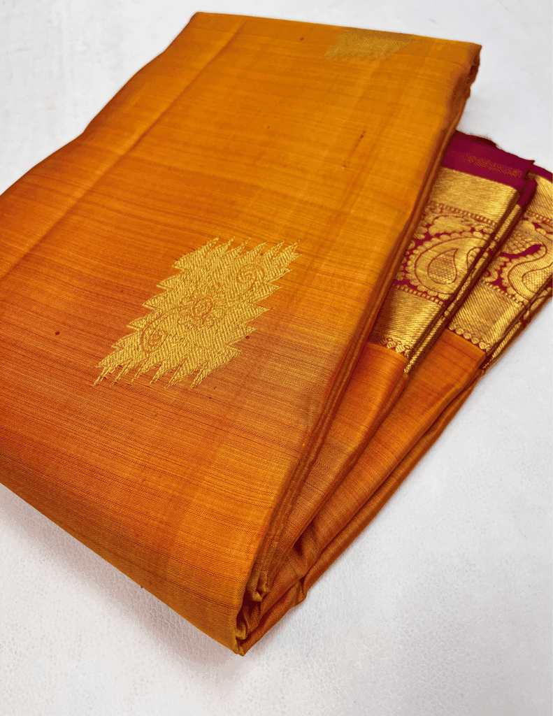 Rust Orange with Maroon Color Pure Silk Saree Has Fancy Butta Design with Unstitched Blouse view 6