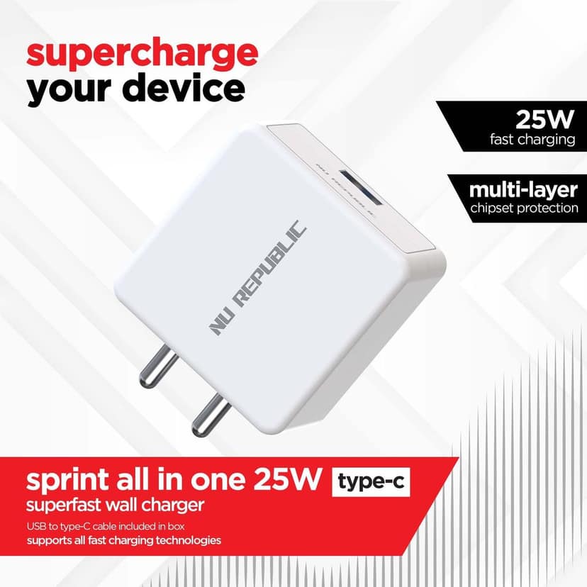 Sprint All In One 25W 5A Fast Charging Adapter with Cable (USB To Type-C) view 2